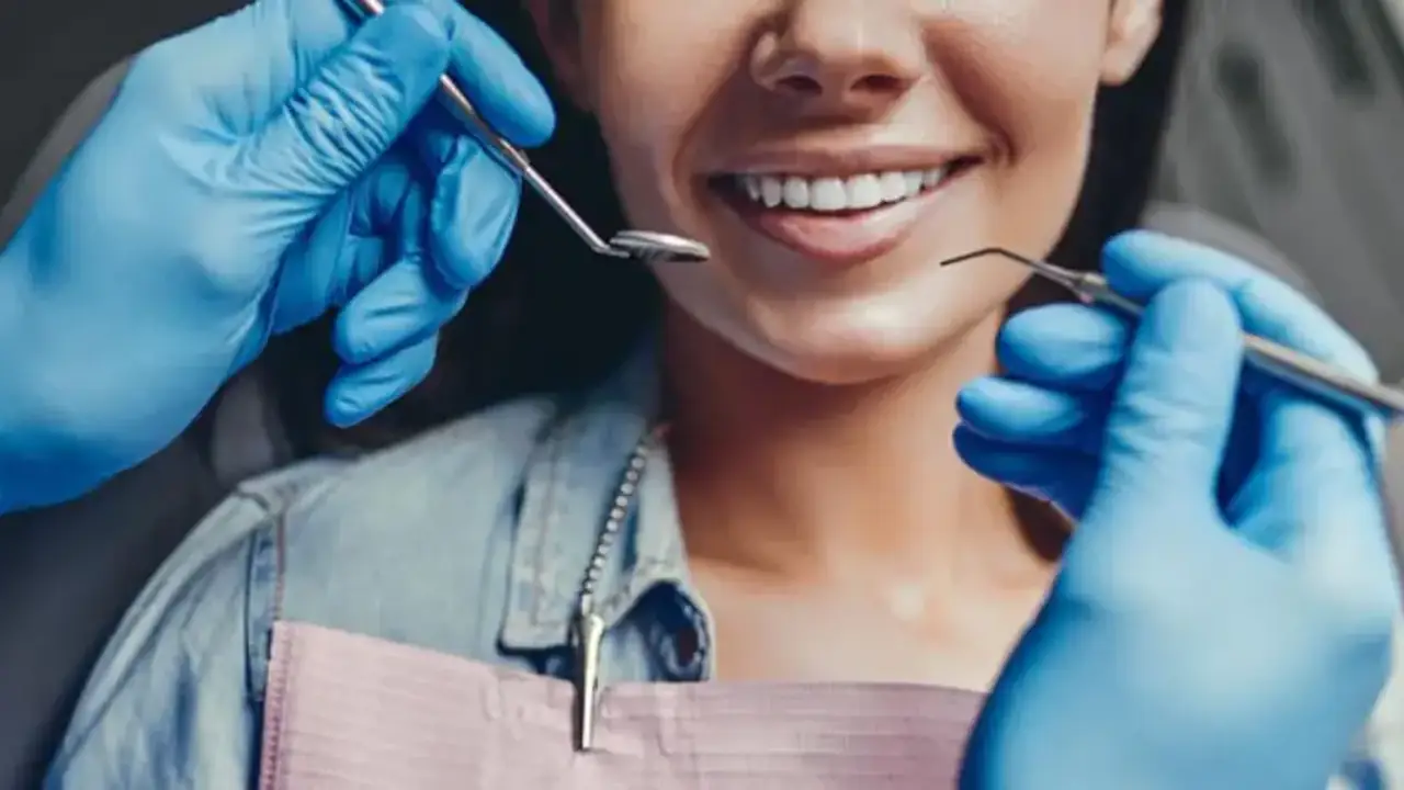 Paciente sendo atendida na cadeira do dentista